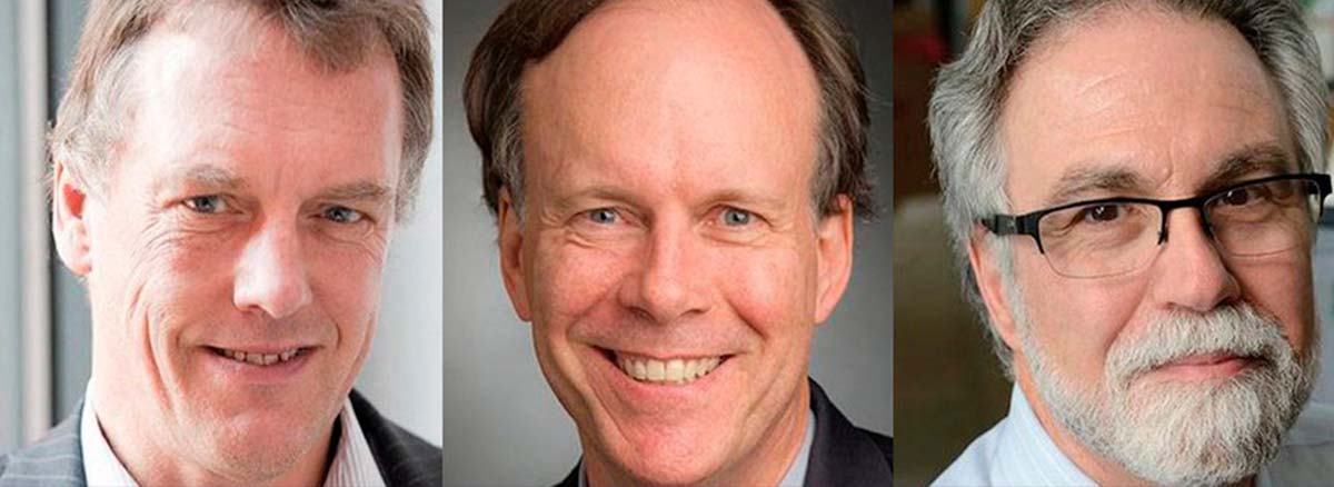 Los ganadores del Premio Nobel de Medicina 2019, Sir Peter J. Ratcliffe (izq.), William G. Kaelin Jr y Gregg L. Semenza.